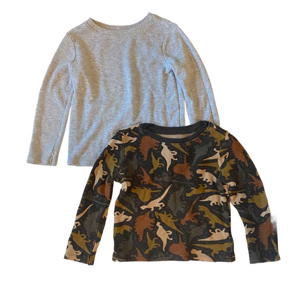 Old Navy Gray and Dinosaurs Long Sleeve Waffle Knit Tees Size 3T